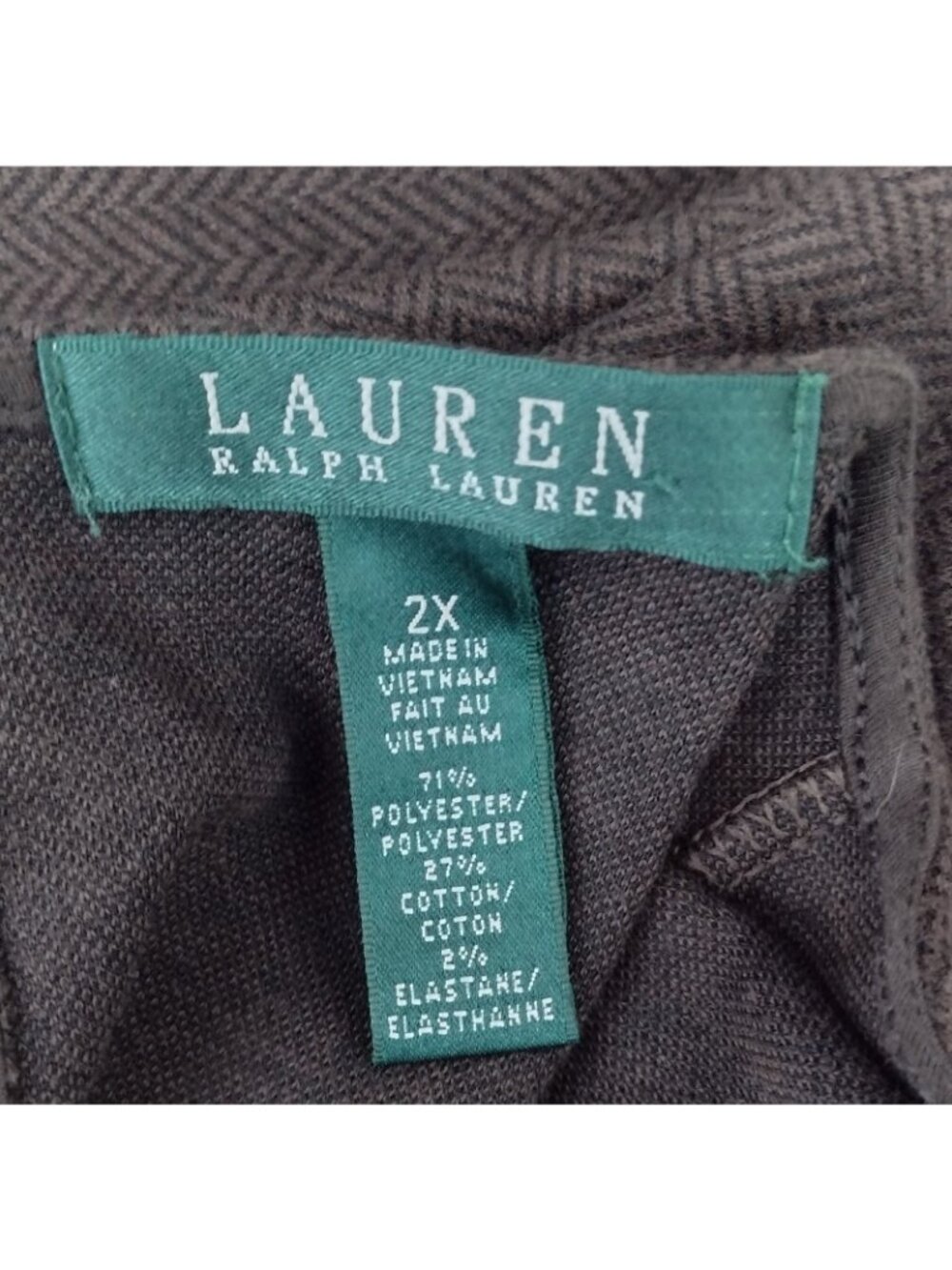 Lauren Ralph Lauren Herringbone Peplum Shirt 2X Brown Quiet Luxury 3/4 Sleeves - Picture 7 of 8